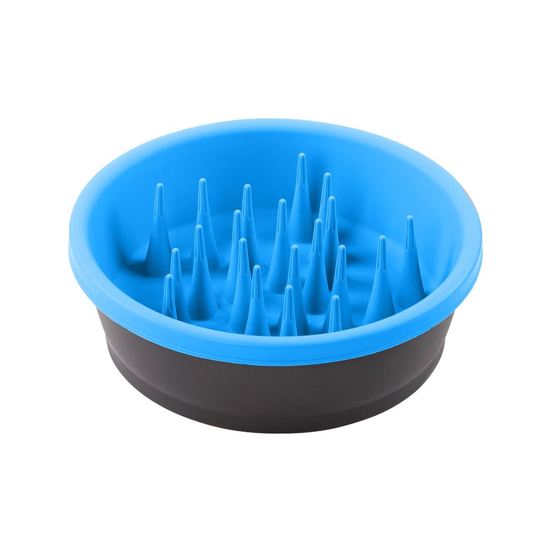 Dexas Slow Feeder Dog Bowl for Healthier Digestion, Teeth and Gums, 6 Cup Capacity, Gray and Blue - Image 1